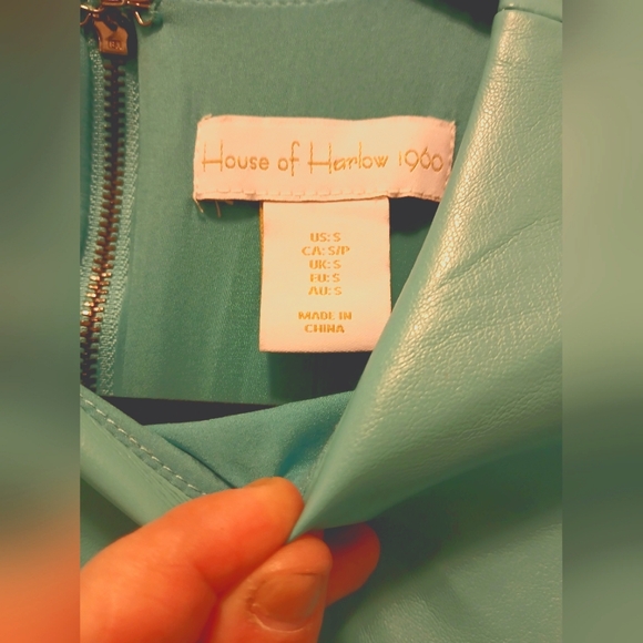 House Of Harlow 1960 Tiffany Blue Retro Mod Fall Leather Shift Dress-Small - Picture 8 of 12